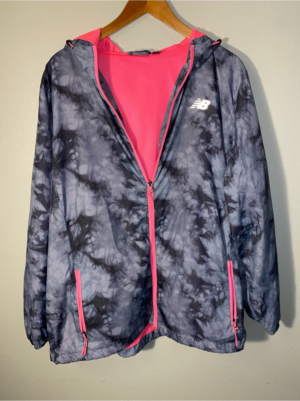New Balance Gray Tie Dye Lightweight Running Windbreaker Jacket XL